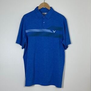 Callaway Mens Polo Shirt Size L Blue Opti-Dri Performance Graphic Golf Casual